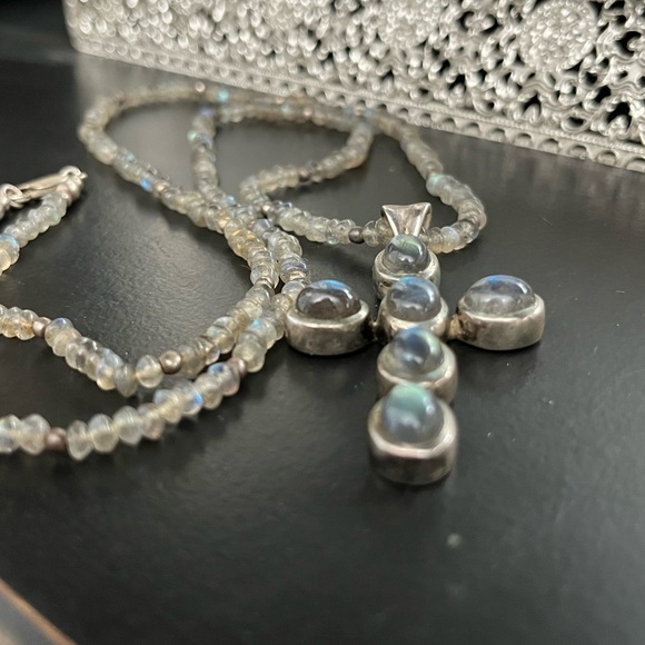 Doug Paulus India Sterling Silver 925 Labradorite Cross Pendant Bead Necklace - Picture 10 of 16